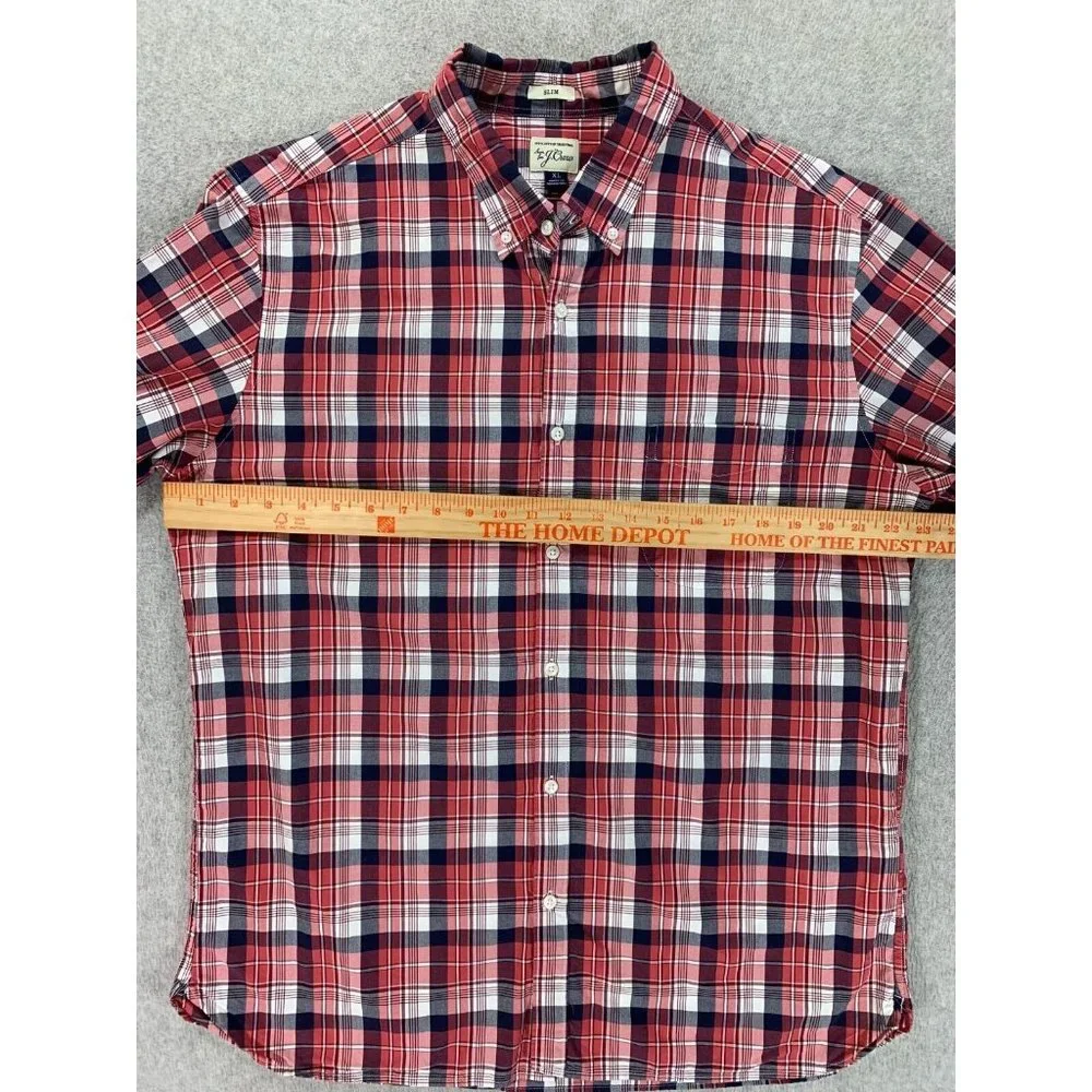 J Crew Slim‎ Fit Plaid Long Sleeve Button Down Shirt (Men's XL) Red